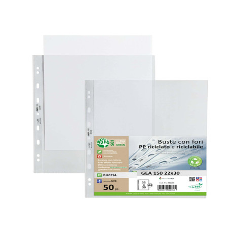 Buste forate Gea 150 - PP riciclato - buccia pesante - 22 x 30 cm - Sei rota - conf. 50 pezzi