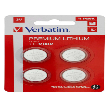 Micropile CR2032 - 3V - a pastiglia - litio - Verbatim - blister 4 pezzi