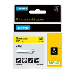 Nastro Rhino 18432 - 12 mm x 5,5 mt - vinile - permanente - nero/giallo - Dymo
