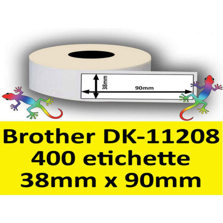 Rotolo di Etichette Compatibie a Trasferimento Termico per Brother DK-11208 mm 38 X 90 400 Etichette