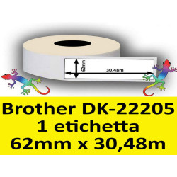 Rotolo di Etichette Compatibie a Trasferimento Termico per Brother DK-22205 mm 30,48 X 62