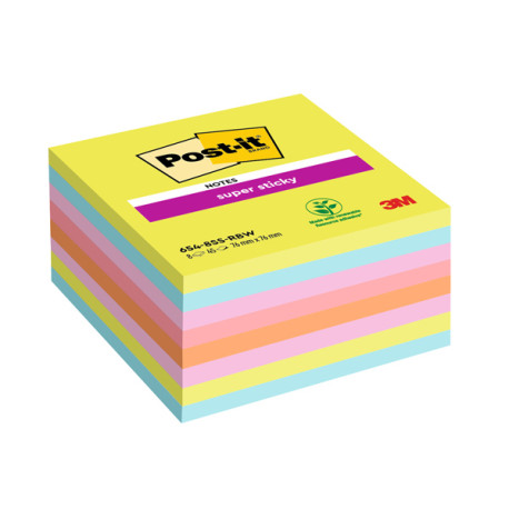 Blocco Post-it Super Sticky - 654-8SSRBW - 76 x 76 mm - colori assortiti -  45 fogli - Post-it - conf. 8 pezzi