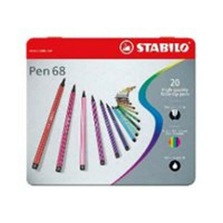 STABILO Pen 68 - Penna punta in fibra - colori assortiti - inchiostro base acqua - 1 mm - medio (pacchetto di 20)