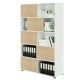 Libreria alta Tetris a 5 ripiani ante scorrevoli - 120x35 x191 cm - bianco/rovere