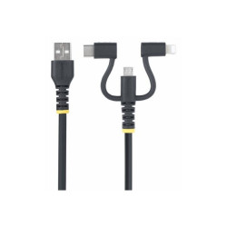 StarTech.com 3.3ft USB Multi Charging Cable, Lightning/Micro-USB/Type-C - Kit cavo USB - 3 A - 1 m - passivo, resistente - nero
