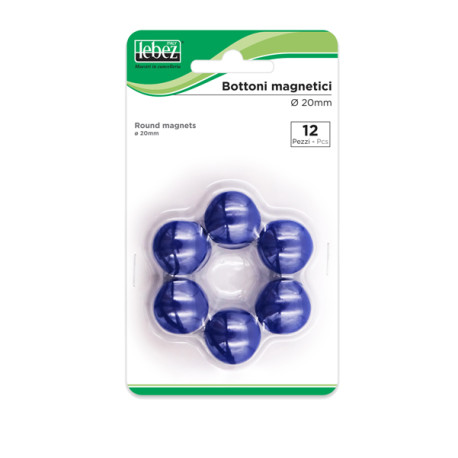 Bottoni magnetici - diametro 2 cm - blu - Lebez - blister 12 pezzi