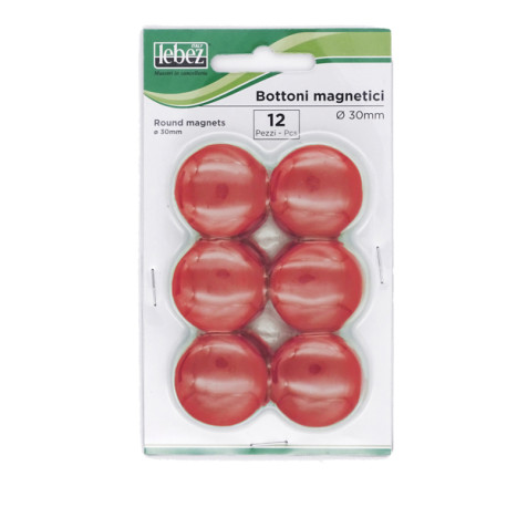 Bottoni magnetici - diametro 3 cm - rosso - Lebez - blister 12 pezzi