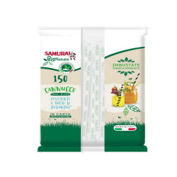 Cannuccia in carta - 20 cm - bianco/bianco-avana - imbustata singolarmente - Samurai Party - conf. 150 pezzi