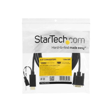 StarTech.com Cavo Convertitore attivo HDMI a VGA - Adattatore HDMI a VGA M/M - 1920x1200 / 1080p Nero da 91cm - Cavo adattatore