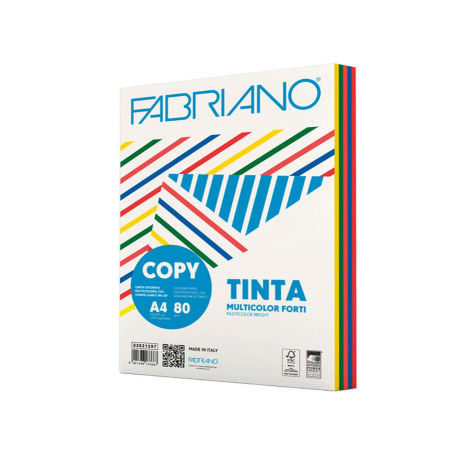 Carta Fabriano Colore - A4 - 80 gr - mix 5 colori forti - Fabriano - conf. 250 fogli