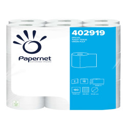 Carta igienica - 2 veli - 16,5 gr - 9,5 cm x 19,8 mt - diametro 10,2 cm - 180 strappi - Papernet - pacco 18 rotoli