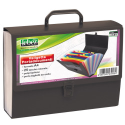 Portadocumenti a soffietto - 25 tasche - A4 - PP - nero - Lebez