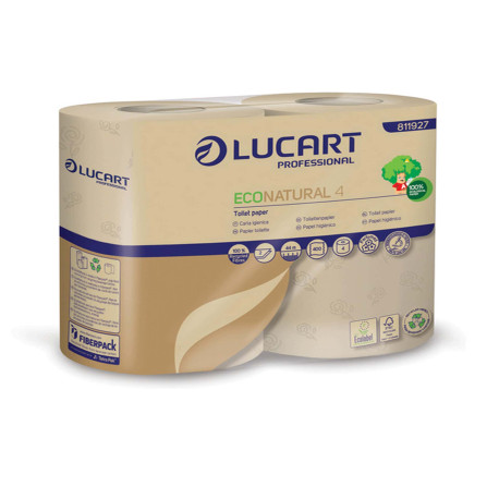 Carta igienica EcoNatural - 9,5 cm x 44 mt - diametro 12,5 cm - 15,5 gr - 400 strappi - Lucart - pacco 4 rotoli