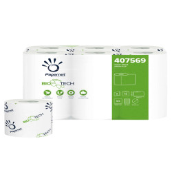Carta igienica standard Bio Tech - 2 veli - 165 strappi -  diametro 10 cm - 9,5 cm x 18,2 mt - Papernet - pacco 12 rotoli
