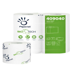 Carta igienica standard Bio Tech - 2 veli - 250 strappi - 15,5 gr - 9,5 cm  x 27,5 mt - Papernet - pacco 4 rotoli