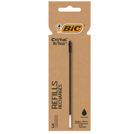 Refill sfera Cristal® Re'New - punta 1 mm - nero - BIC® - blister 3 pezzi