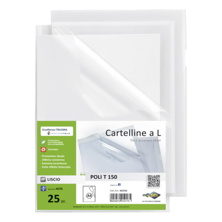 Cartellina a L - Poli 150 - PPL - 21 x 29,7 cm - trasparente liscio - Sei Rota - conf. 25 pezzi