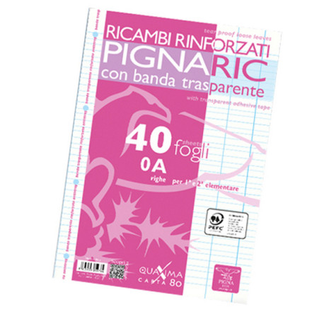 Ricambi forati rinforzati Pignaric - A4 - rigo di 1a - 40 fogli - 80gr - Pigna