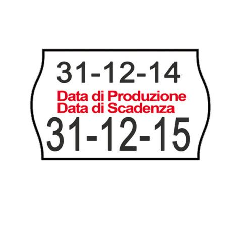 Rotolo da 1000 etichette a onda per Printex Smart 16/2616 - DATA PRODUZIONE / DATA SCADENZA - 26x16 mm - adesivo permanente - b
