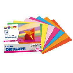 Carta per origami - 14x14cm - colori assortiti  - DECO - Conf. da 20 fogli