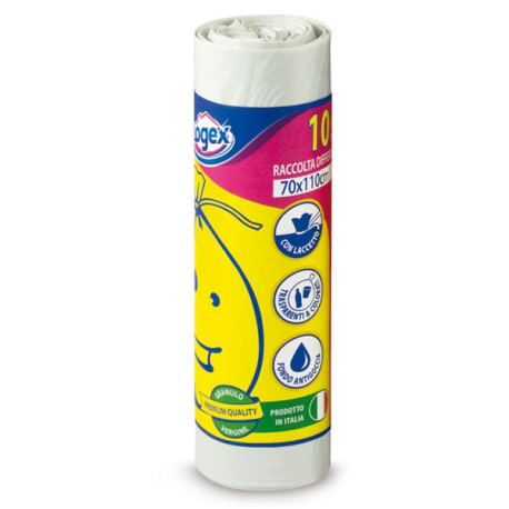 Sacchi per immondizia - 70x110 cm - 120 L - 16 micron - bianco - Logex Professional - rotolo da 10 sacchetti