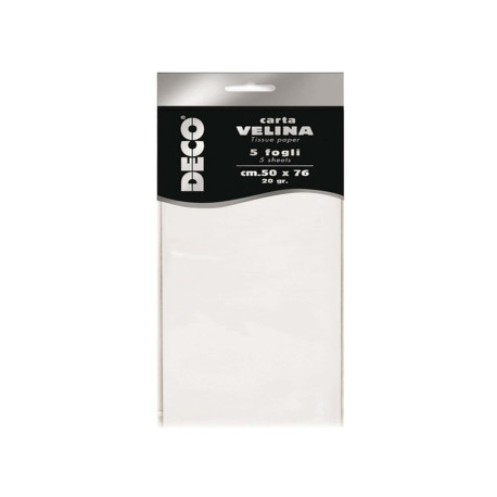 Carta velina - 50 x 76 cm - 20 gr - bianco - Deco - busta 5 fogli