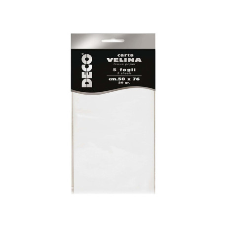 Carta velina - 50 x 76 cm - 20 gr - bianco perlescente - Deco - busta 5 fogli