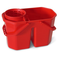 Secchio a doppia vasca con strizzatore - PPL riciclabile - 15 L - rosso - PerfettoFactory
