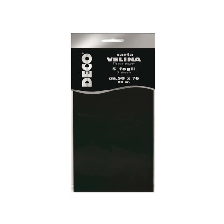 Carta velina - 50 x 76 cm - 20 gr - nero - Deco - busta 5 fogli