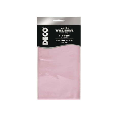Carta velina - 50 x 76 cm - 20 gr - rosa - Deco - busta 5 fogli