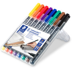 Pennarello Lumocolor Permanent 313 - punta 0,4 mm - colori assortiti - Staedtler - astuccio 8 colori