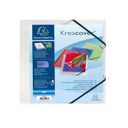 Cartella 3 lembi con elastico angolare Kreacover - A4 - dorso 1,5 cm - PP - bianco trasparente - Exacompta