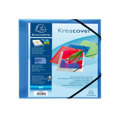 Cartella 3 lembi con elastico angolare Kreacover - A4 - dorso 1,5 cm - PP - blu trasparente - Exacompta