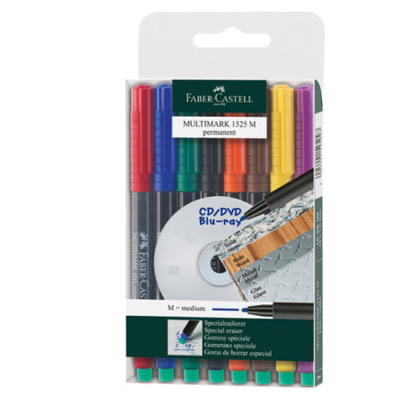 Pennarello Multimark universale permanente con gomma - punta media 1,0mm - astuccio 8 colori - Faber-Castell