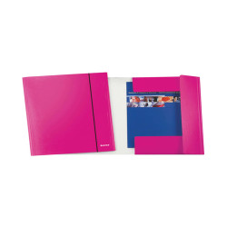 Cartella 3 lembi con elastico WOW - 25 x 35 cm - dorso variabile - cartoncino plastificato - fucsia metal - Leitz