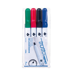 Pennarello Tratto Memo - a secco - per lavagne cancellabili - punta conica - tratto 2,5mm - astuccio 4 colori - Tratto