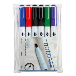 Pennarello Tratto Memo - a secco - per lavagne cancellabili - punta conica - tratto 2,5mm - astuccio 6 colori - Tratto