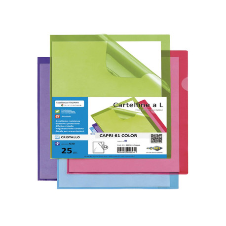 Cartellina a L Capri 61 color - A4 - PVC - liscio pesante - azzurro - Sei Rota - conf. 25 pezzi