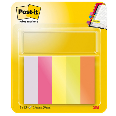 Segnapagina Post it® in carta - 670-5 - 15 x 50 mm - 5 colori Neon - Post it® - conf. 500 pezzi