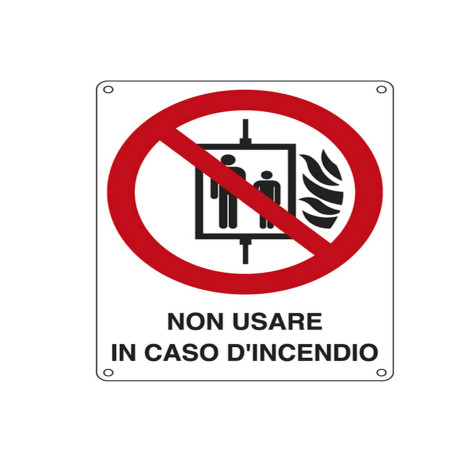 Cartello segnalatore - 11,5x16 cm - NON USARE IN CASO D'INCENDIO - alluminio - Cartelli Segnalatori