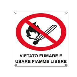 Cartello segnalatore - 16,6x23,3 cm - VIETATO FUMARE E USARE FIAMME LIBERE - alluminio - Cartelli Segnalatori