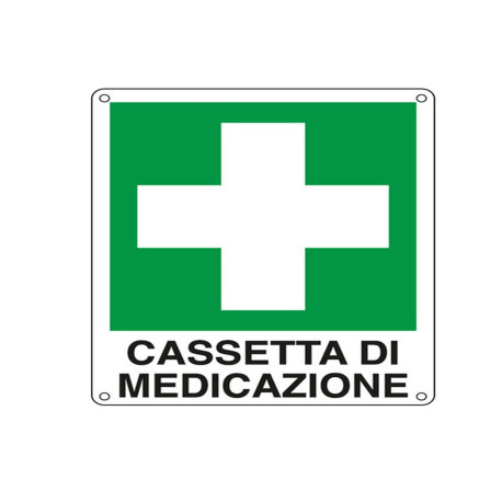 Cartello segnalatore - 16x21 cm - CASSETTA DI MEDICAZIONE - alluminio - Cartelli Segnalatori