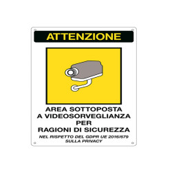 Cartello segnalatore - 20x30 cm - AREA SOTTOPOSTA A VIDEOSORVEGLIANZA - alluminio - Cartelli Segnalatori