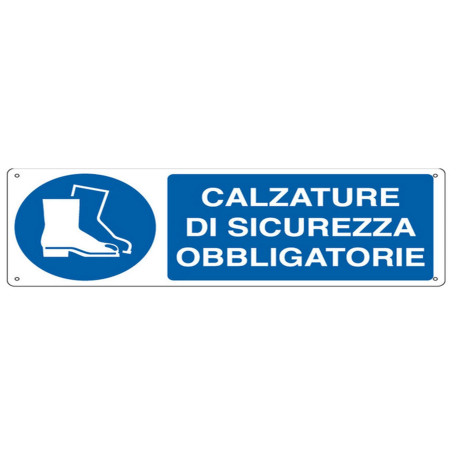 Cartello segnalatore - 35x12,5 cm - CALZATURE DI SICUREZZA OBBLIGATORIE - alluminio - Cartelli Segnalatori
