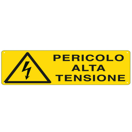 Cartello segnalatore - 35x12,5 cm - PERICOLO ALTA TENSIONE - alluminio - Cartelli Segnalatori