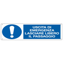 Cartello segnalatore - 35x12,5 cm - USCITA DI EMERGENZA LASCIARE LIBERO IL PASSAGGIO - alluminio - Cartelli Segnalatori