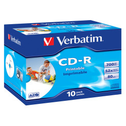 Verbatim - Scatola 10 CD-R DataLife Plus - Jewel Case - 1X-52X - stampabile inkjet - 43325 - 700MB