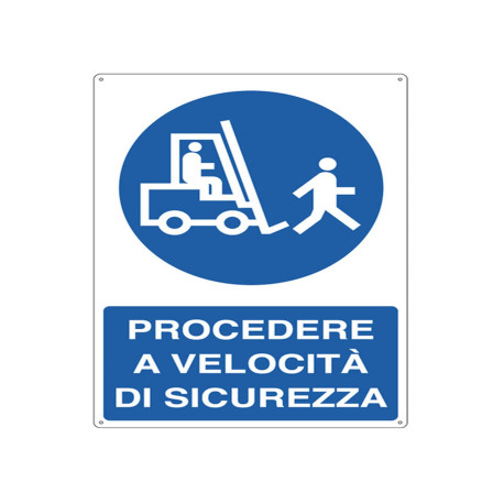 Cartello segnalatore - 50x70 cm - PROCEDERE A VELOCITA' DI SICUREZZA - alluminio - Cartelli Segnalatori