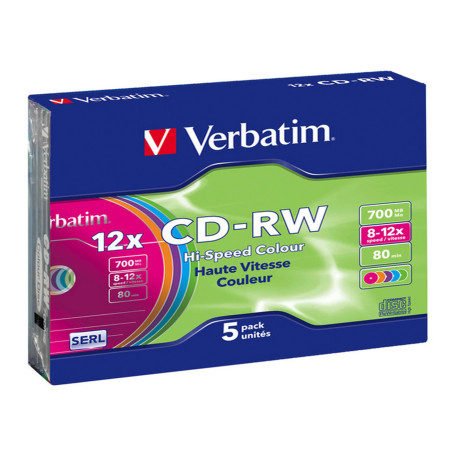 Verbatim - Scatola 5 CD-RW DataLife Plus - slim case - 8X-10X - serigrafato colorato - 43167 - 700MB