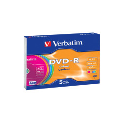 Verbatim - Scatola 5 DVD-R - slim Case - serigrafato colorato - 43557 - 4,7GB